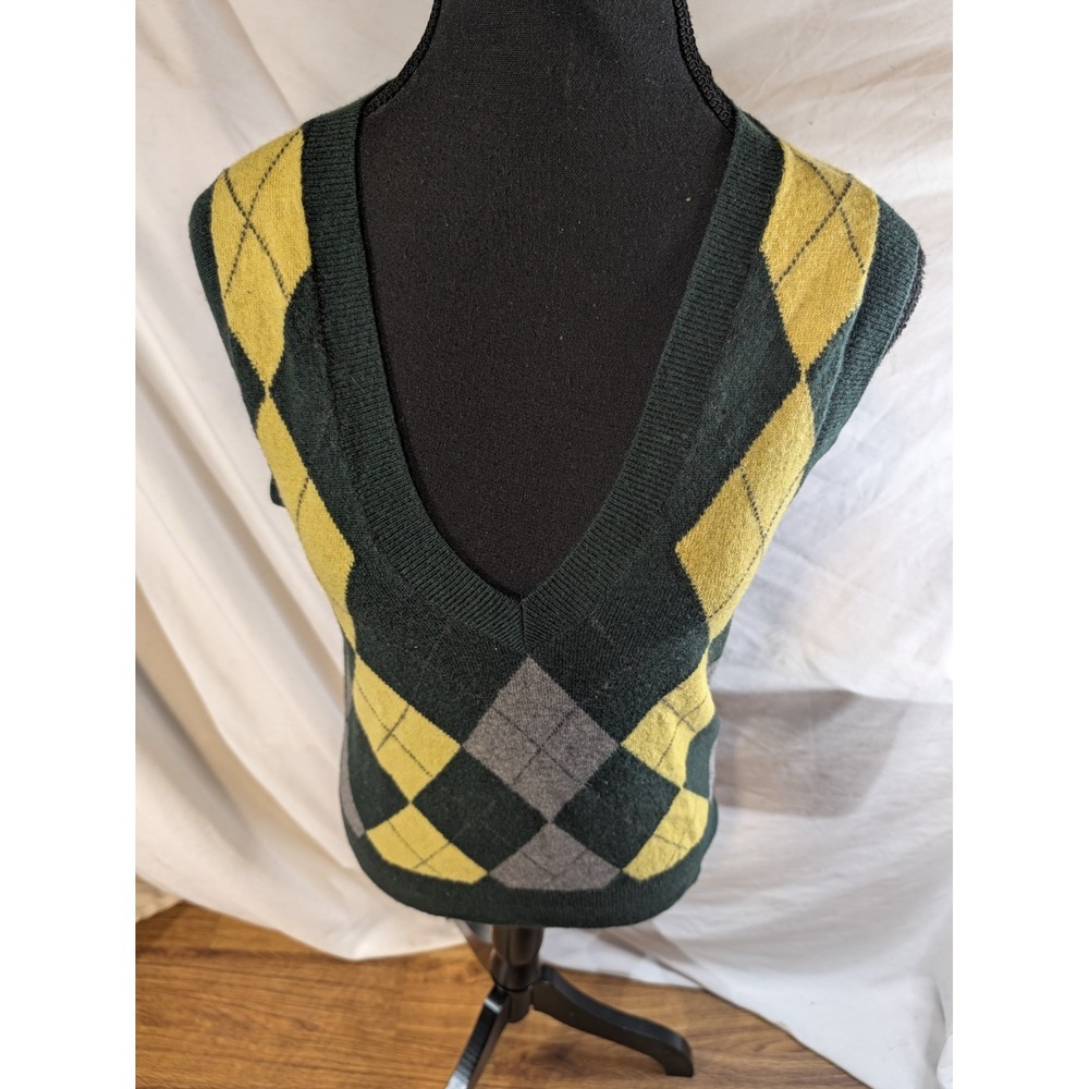 Banana Republic Woman's Size S Green Argyle Wool Sweater Vest